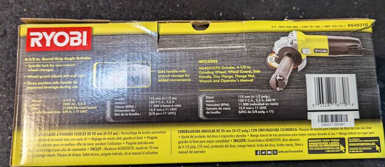 Ryobi 4-1/2 in Barrel Grip Angle Grinder