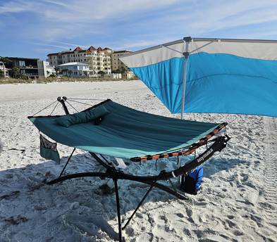 Beach hammock bundle: Anymaka hammock, Solbello shade, Backpack cooler, Bluetooth speaker