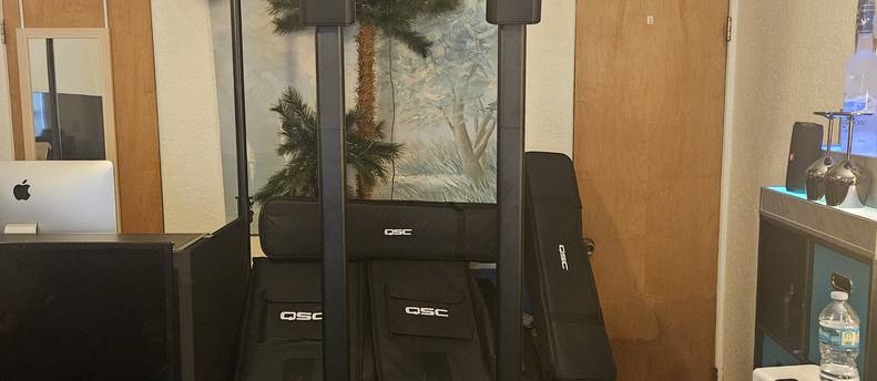 Two (2) QSC KC12-BK 3000W Active 3-Way Column Loudspeaker System - Black