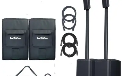 Two (2) QSC KC12-BK 3000W Active 3-Way Column Loudspeaker System - Black