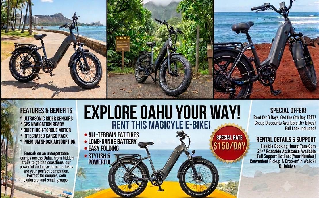 🚴 Explore Oahu Your Way – Premium Magicycle E-Bike Rental!