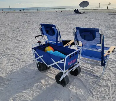 Beach-chair-umbrella-cart-cooler deluxe bundle set up