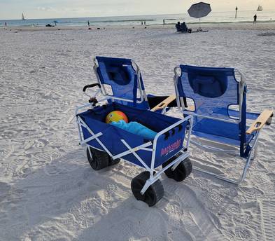 Beach-chair-umbrella-cart-cooler deluxe bundle set up