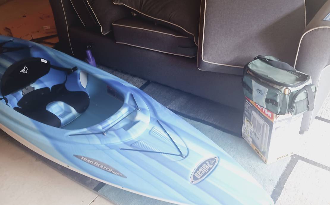 Blue Pelican Trailblazer 100 NXT kayak paddle and life vest included if need. Sports Rack for transport if needed.