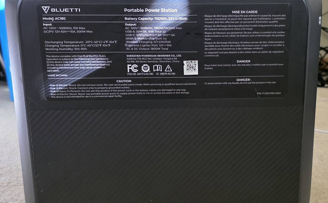 Bluetti AC180 Portable Power Sation 1800W