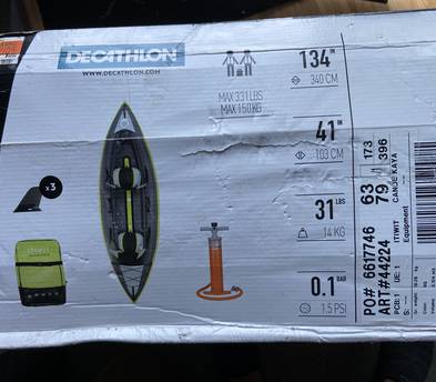 Tandem inflatable kayak w/ 2 oars & 2 life vests