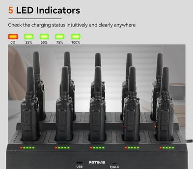 10x Retevis RT68 2-Way Radio Long Range Walkie Talkies + Multi Charger