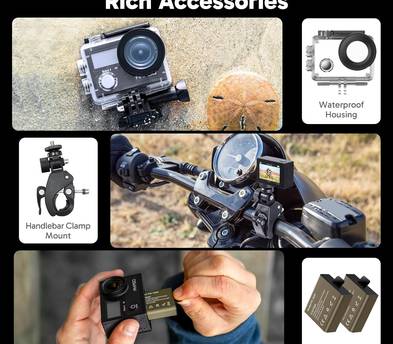 4K Action Camera | Waterproof to 131ft | Mounts, Batteries & 32GB SD Card Included