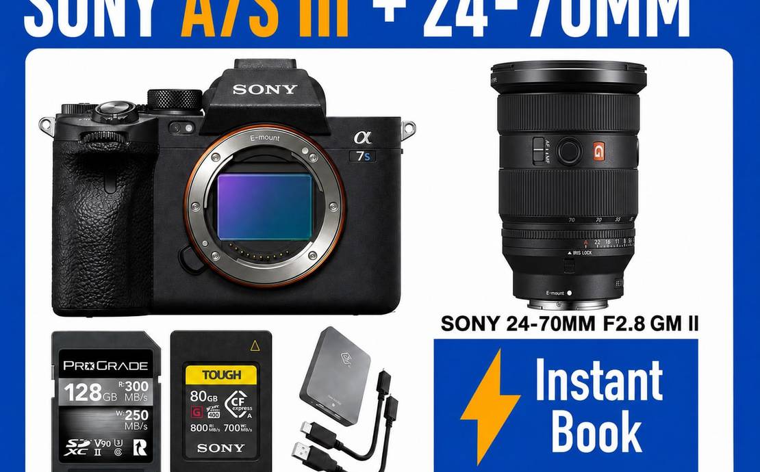 Sony Alpha a7S III Mirrorless Digital Camera w/ Sony FE 24-70mm f/2.8 GM II Mirrorless E-Mount Camera Lens - SEL2470GM2 f2.8 Media & Batteries!