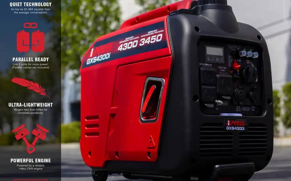 A-iPower Portable Inverter Generator, 4300-Watt CO Sensor, Light-Weight With Telescopic Handle And Wheels (XOS4300i)