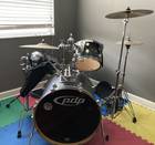 PDP drum set with cymbals and Tama iron cobra double bass pedal