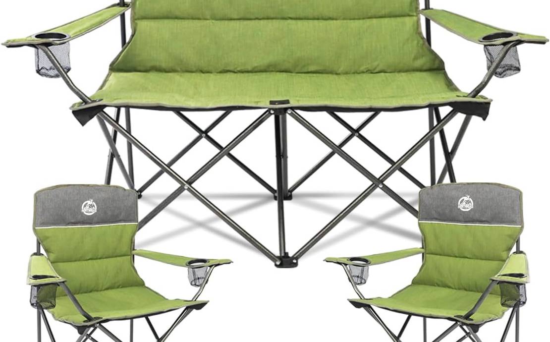 Outdoor Camping Folding Chair Set of 3 w/1 Sofa & 2 Single Chairs
