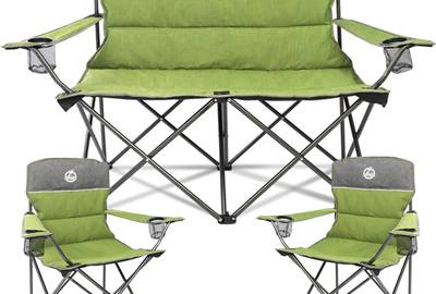 Outdoor Camping Folding Chair Set of 3 w/1 Sofa & 2 Single Chairs