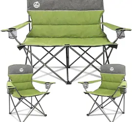 Outdoor Camping Folding Chair Set of 3 w/1 Sofa & 2 Single Chairs