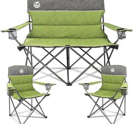Outdoor Camping Folding Chair Set of 3 w/1 Sofa & 2 Single Chairs