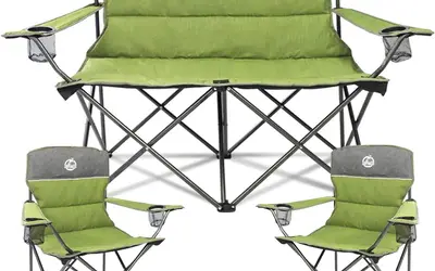 Outdoor Camping Folding Chair Set of 3 w/1 Sofa & 2 Single Chairs
