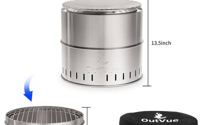 15.5 inch Stainless Steel Smokeless Fire Pit with Tote Bag
