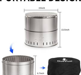 15.5 inch Stainless Steel Smokeless Fire Pit with Tote Bag