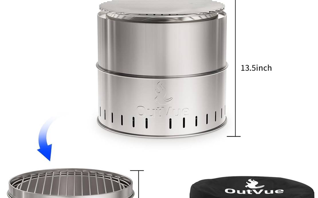 15.5 inch Stainless Steel Smokeless Fire Pit with Tote Bag