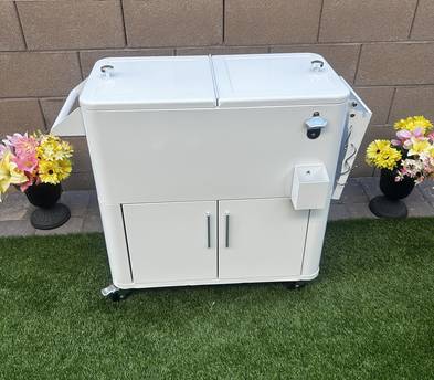 White Rolling Standing Cooler | Event & Party Rental