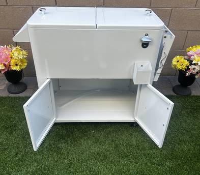 White Rolling Standing Cooler | Event & Party Rental