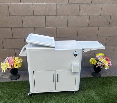 White Rolling Standing Cooler | Event & Party Rental