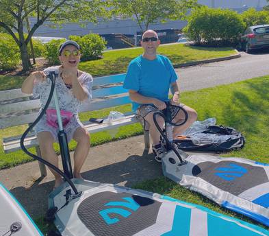 Two (2) SUP stand up paddle boards, complete gear including electric (car plug) pump to inflate/deflate