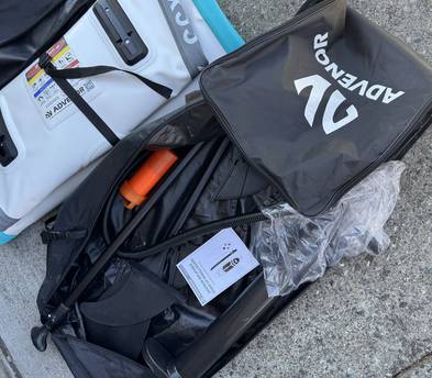 Two (2) SUP stand up paddle boards, complete gear including electric (car plug) pump to inflate/deflate