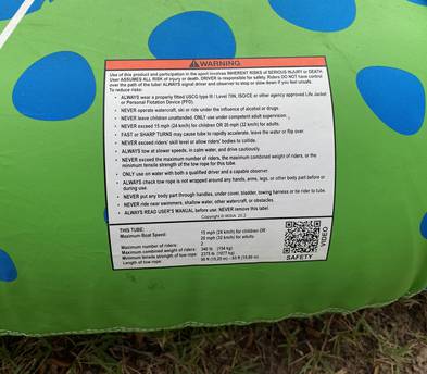 Rave 2X Boating Tube with rope & life jackets