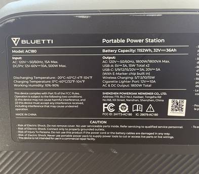 BLUETTI Ac180 Solar Generator 1152wh
