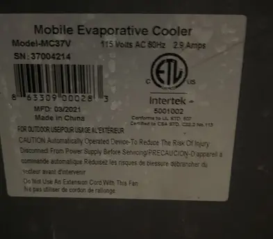 Hessaire Evaporator Cooler