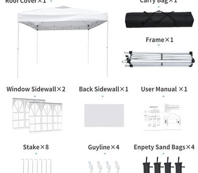 10x10ft White Pop-Up Canopy Tent + 2 White Foldable Tables – Party & Event Set