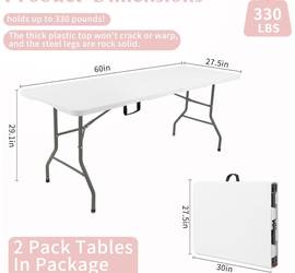 2 5ft White Foldable Tables – Party & Event