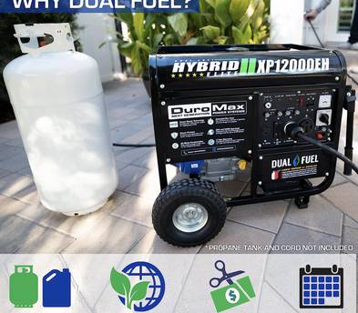 DuroMax XP12000EH Generator-12000 Watt Gas or Propane Powered Home Back Up & RV Ready, 50 State Approved Dual Fuel Electric Start Portable Generator