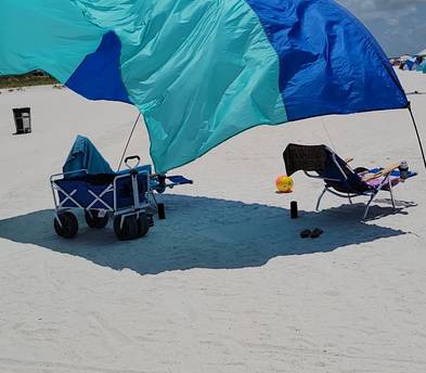 Beach-chair-umbrella-cart-cooler deluxe bundle set up