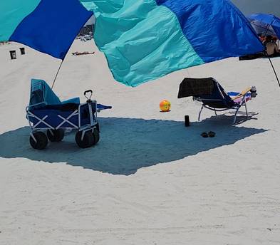 Beach-chair-umbrella-cart-cooler deluxe bundle set up
