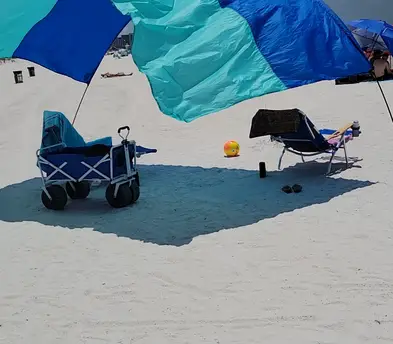 Beach-chair-umbrella-cart-cooler deluxe bundle set up
