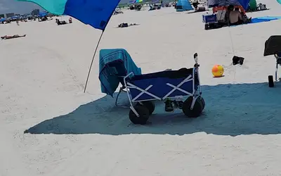 2 Beach-chair-umbrella-cart-cooler deluxe bundle set up