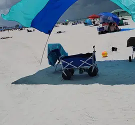 Beach-chair-umbrella-cart-cooler deluxe bundle set up