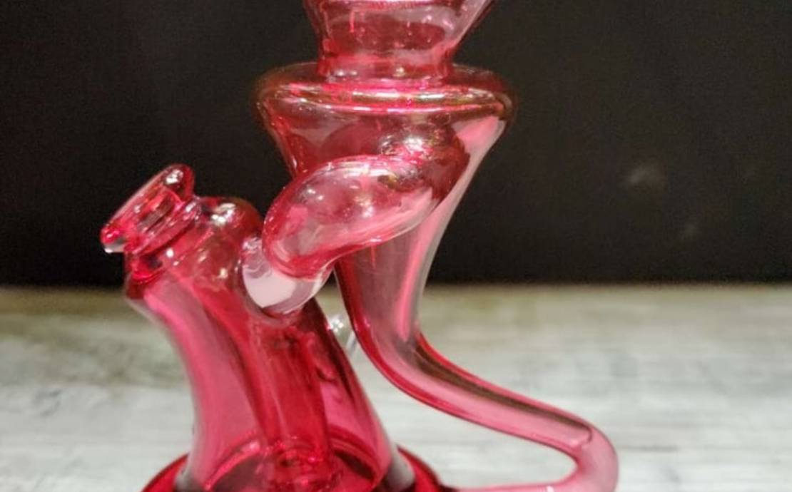 Kilo Glass Recycler "Kilocycler" (Gold Ruby & Cane) w/ Bubble Cap & Peli Case
