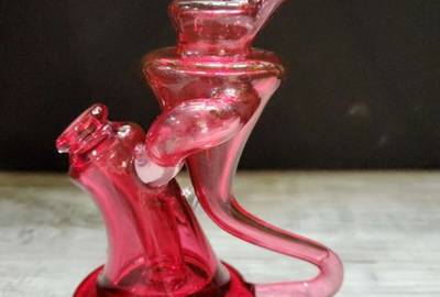 Kilo Glass Recycler "Kilocycler" (Gold Ruby & Cane) w/ Bubble Cap & Peli Case