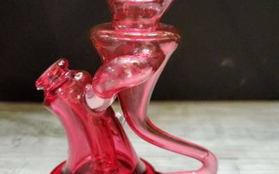 Kilo Glass Recycler "Kilocycler" (Gold Ruby & Cane) w/ Bubble Cap & Peli Case