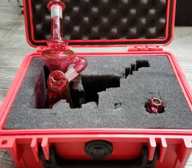 Kilo Glass Recycler "Kilocycler" (Gold Ruby & Cane) w/ Bubble Cap & Peli Case
