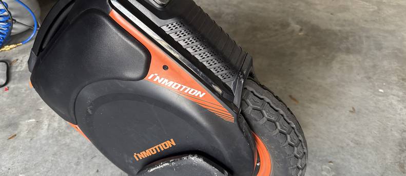 inmotion V12 electric unicycle. up to 34 mph and can go up to 100 miles per charge. has bluetooth speaker and lights