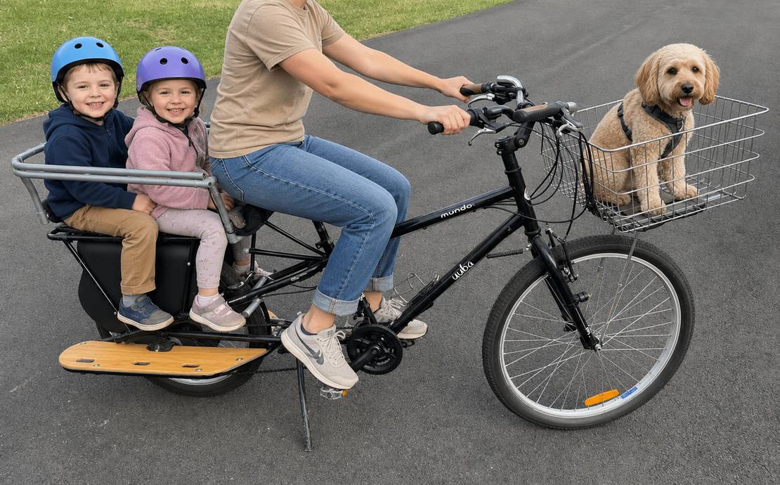 Yuba Mundo Cargo Bicycle Set up for 2 kids