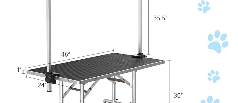 Large Dog Grooming Table, Adjustable Cat Drying Desktop with Arms, Nooses, Mesh Tray, Foldable Pet Station at Home, Maximum Capacity Up to 330Lb, 46inch, Black, 46in