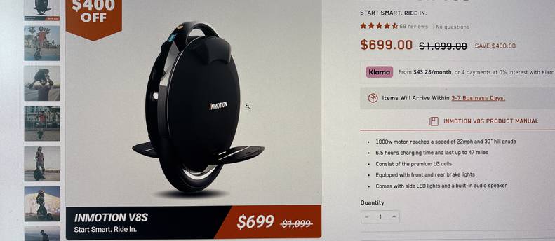Electric Unicycle EUC V8S