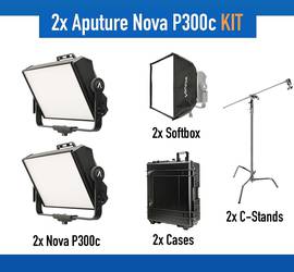 2x Aputure Nova P300c RGBWW Full Color Changing LED Panel with Softbox and case
