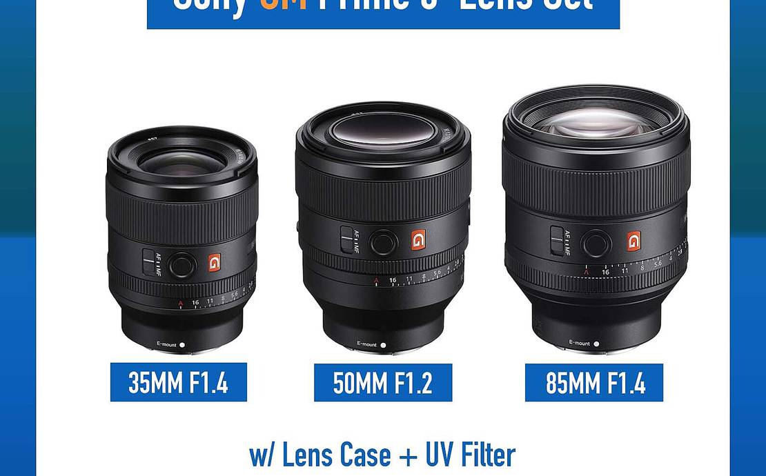 Sony GM Prime Lens Set (35mm f1.4, 50mm f1.2, 85mm f1.4) FE 35 50 85