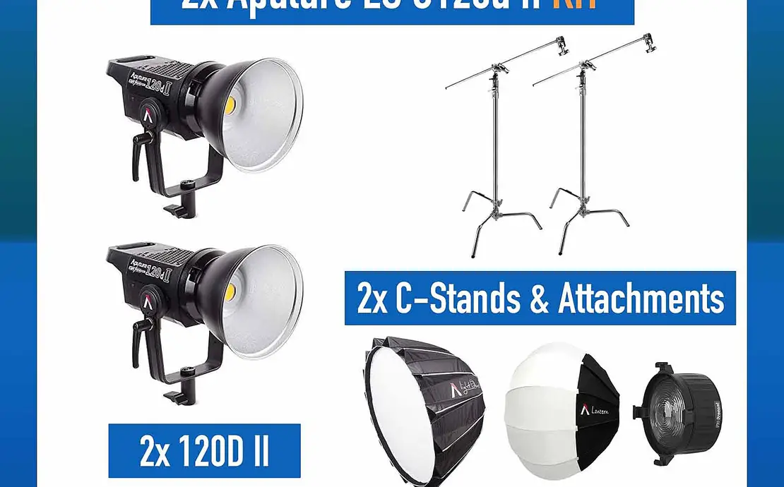 2x Aputure Light Storm LS C120d II LED Light Kit with C-Stand and Extras!